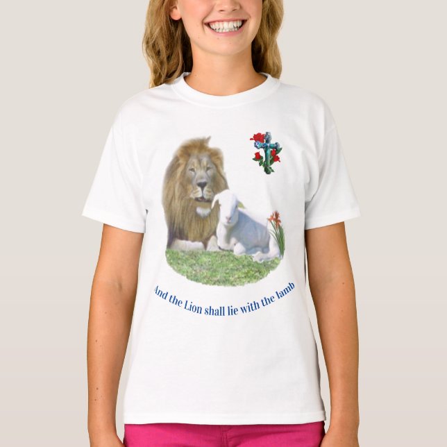 Camiseta de presentes cristãos Leão e o cordeiro (Frente)