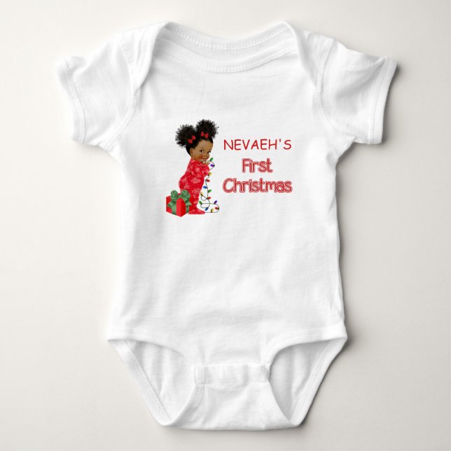 Camiseta de Primeiro Natal de Menina Afro-American (Frente)
