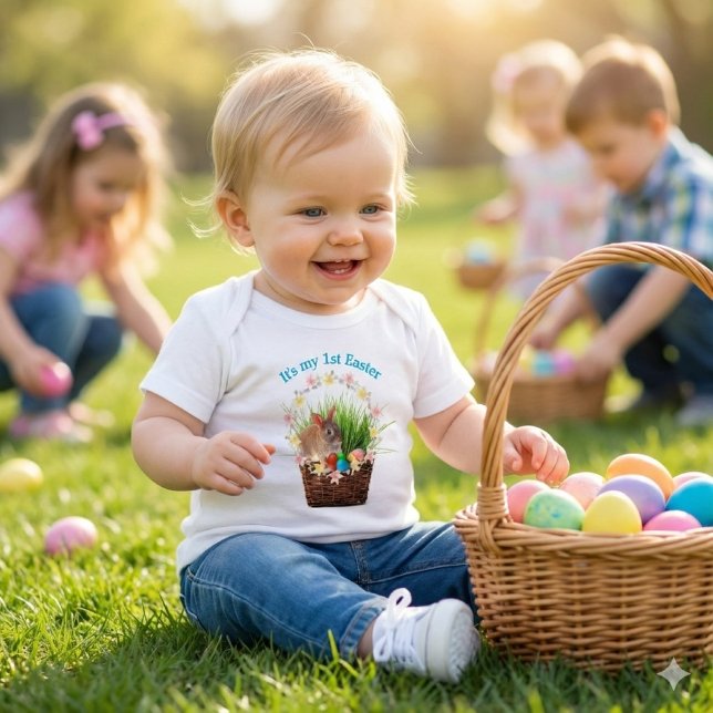Camiseta de Primeiro Páscoa para Bebê ou Criança (First Easter smiles and cherished memories are made with this adorable bunny tee.)