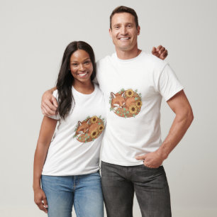 Camiseta de Raposa Adormecida com Girassóis Sonhad