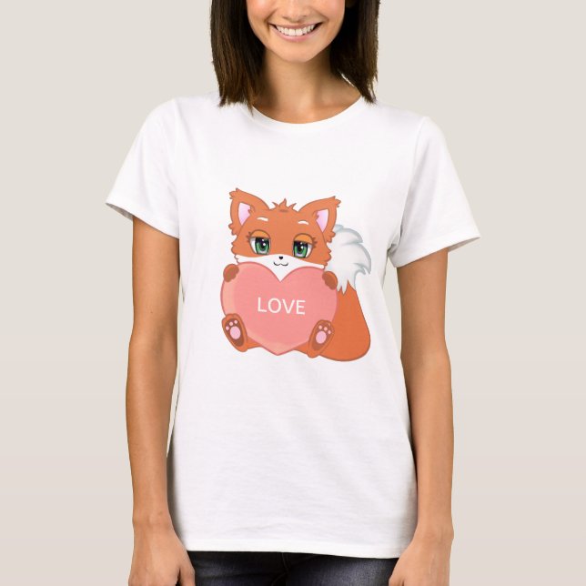 Camiseta de Raposa Bebê Fofa com Coração (Frente)