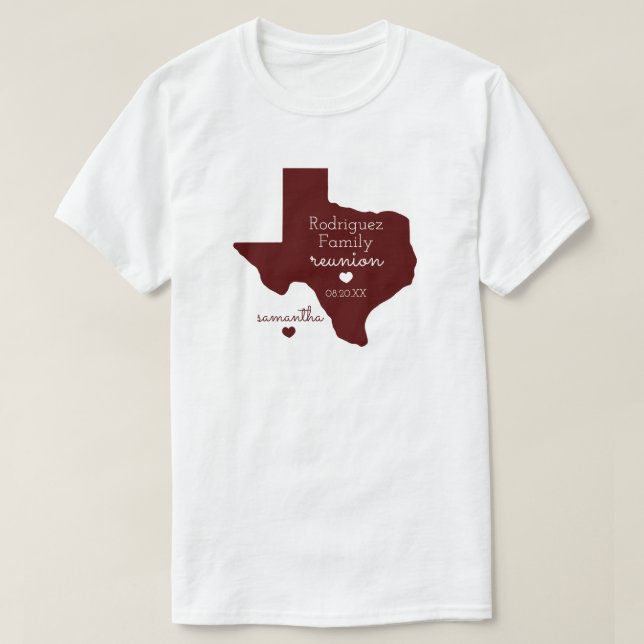 Camiseta de Reunião da Família Maroon State do Tex (Frente do Design)
