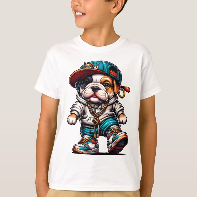 Camiseta de rua divertida para meninas com Bulldog (Frente)