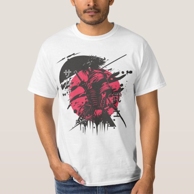 Camiseta de samurai vermelha e preta (Frente)
