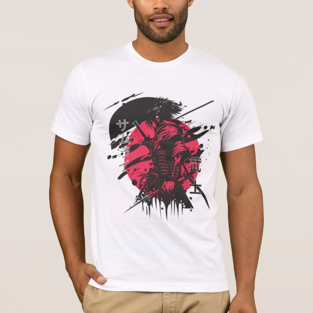 Camiseta de samurai vermelha e preta (Frente)
