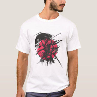 Camiseta de samurai vermelha e preta