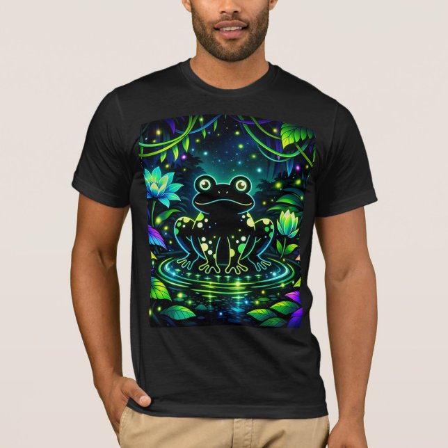 Camiseta de Sapo Iluminado pela Lua no Jardim Enca (“Under the moon’s gentle glow, the frog reigns in its enchanted garden.”)