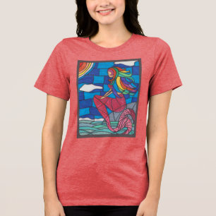 Camiseta de Sereia Com Arte no Estilo Vidro Colori