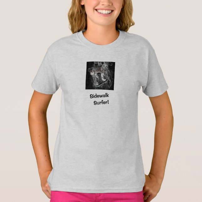 Camiseta de Skater Cinza Imagem Sidewalk Surfer Pr (Frente)