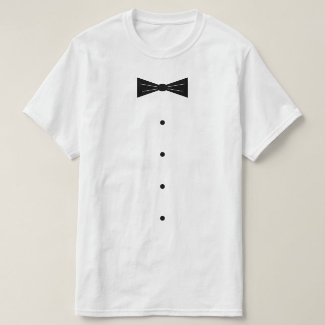 Camiseta de smoking com gravata borboleta preta pe (Frente do Design)