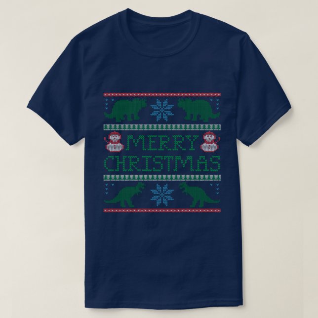 Camiseta de suéter de Natal Feia e Dinossauro Masc (Frente do Design)