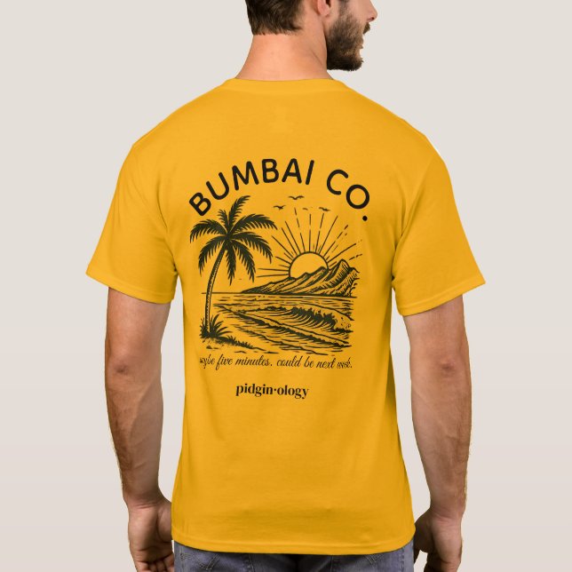Camiseta de Surf Retrô Ouro da Funny Hawaiian Pidg (Verso)