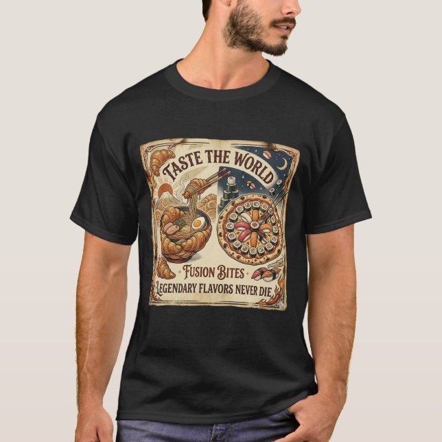 Camiseta de Sushi Pizza Ramen de Comida Divertida  (Frente)