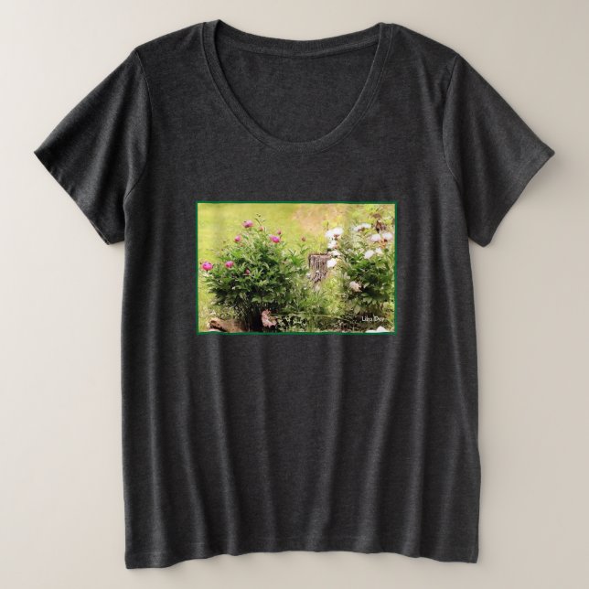 Camiseta de tamanho adicional para Rosas de jardim (Frente do Design)