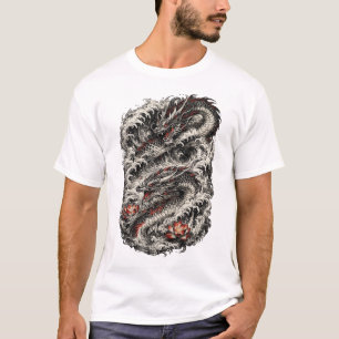 Camiseta de Tatuagem de Dragão Japonês Tradicion