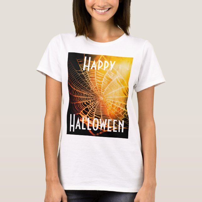 Camiseta de teia de aranha assustadora preta laran (Frente)