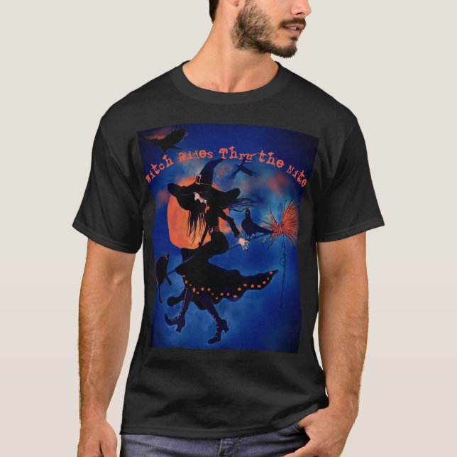 Camiseta de texto de arte de bruxa de Halloween (Frente)