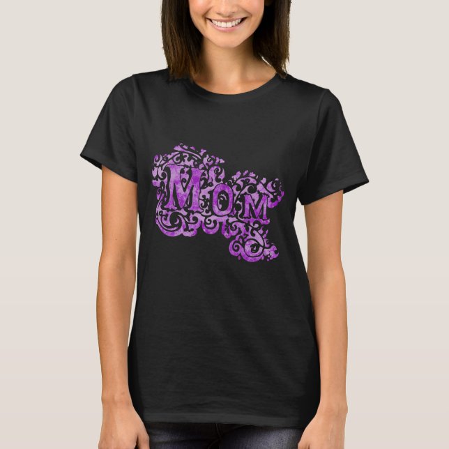 Camiseta de texto roxo decorativa da mãe (Frente)