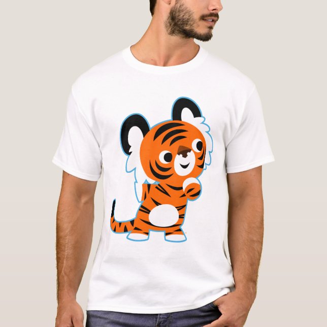 Camiseta de tigre de desenho animado interessado e (Frente)