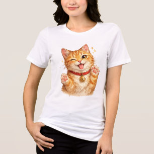 Camiseta de Tinta em Aquarela de Gato Laranja Cort
