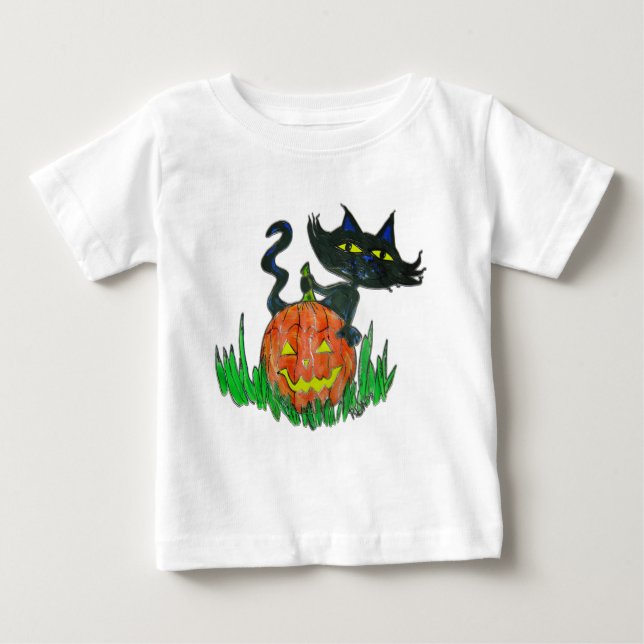 Camiseta de Toddler - Gatinho de Halloween e Abóbo (Frente)