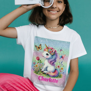 Camiseta de unicórnio de flor cintilante caprichos
