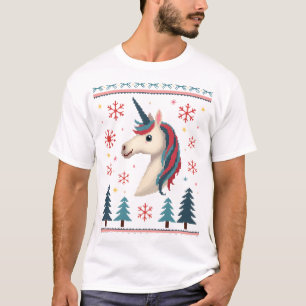 Camiseta de Unicórnio Tricotado Tema de Natal (