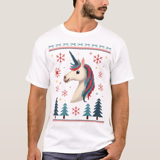 Camiseta de Unicórnio Tricotado Tema de Natal ( (Frente)