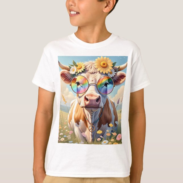Camiseta 🐄 de vaca Hippie ✌️ | Moo-d do Amor (Frente)
