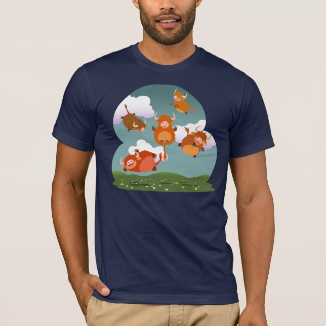 Camiseta de Vacas das Terras Altas Levitando de De (Frente)