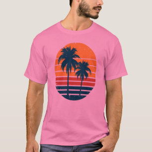  Camiseta de verão com árvore de palmeira e pôr do
