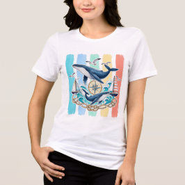 Camiseta de verão náutica costeira baleia