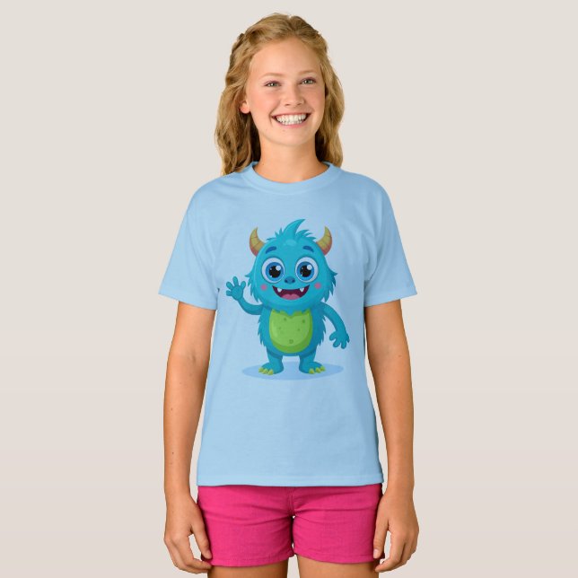 Camiseta de Verão para Meninas do Monstro Azul Ale (Frente Completa)