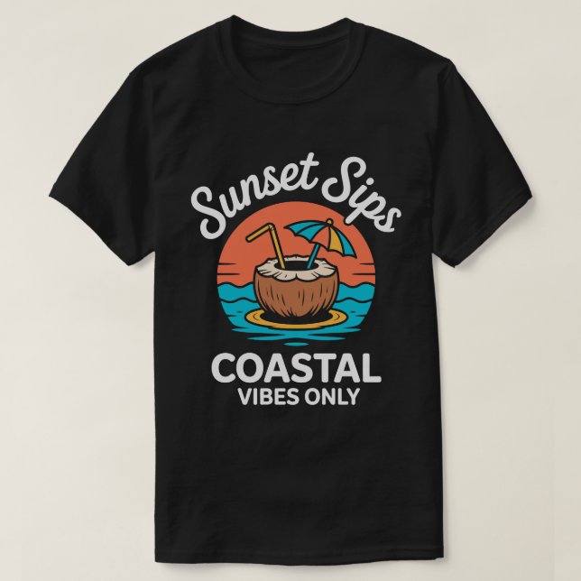 Camiseta de Verão Sunset Sips (Frente do Design)