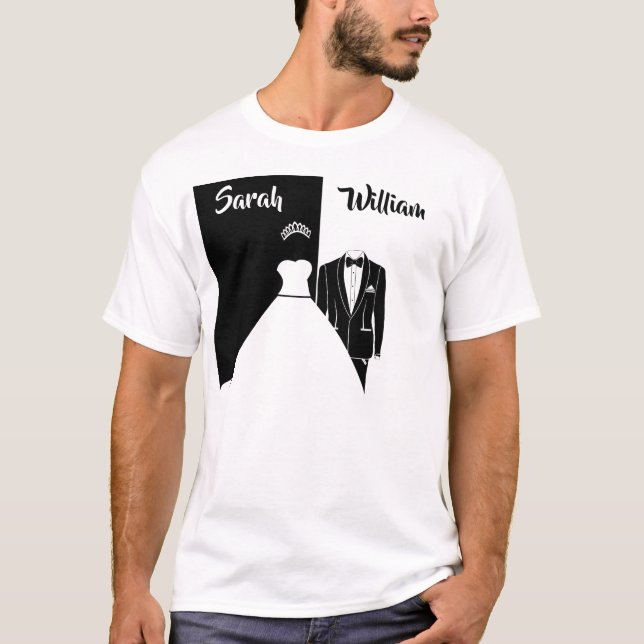 Camiseta de vestido branco de smoking preto (Frente)