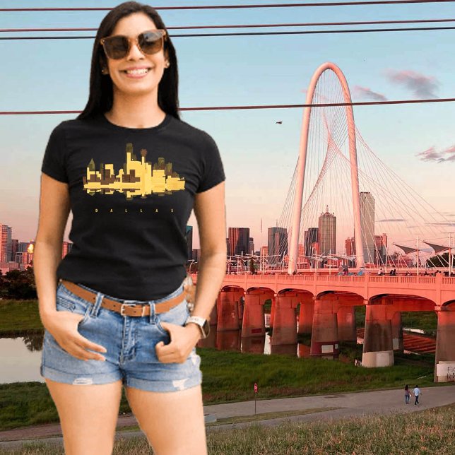 Camiseta de Viagem Dallas Texas Bridge Golden Suns (Dallas, Texas. Black t-shirt for women)