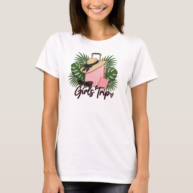 Camiseta de viagem de meninas com mala (Frente)