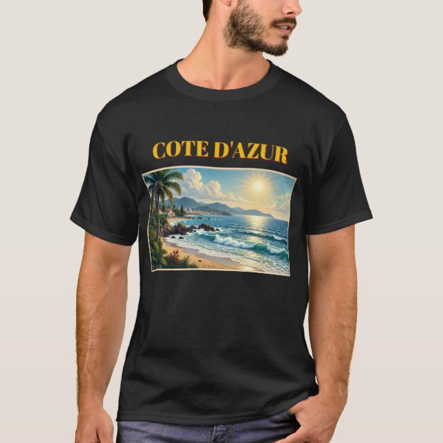 Camiseta de Viagem Francesa Cote D'Azur Estilo Vin (Frente)