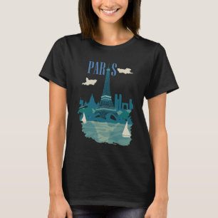 Camiseta de Viagem Retro Azul Torre Eiffel de Pari
