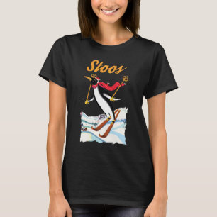 Camiseta de viagem retrô do esquiador pinguim de S