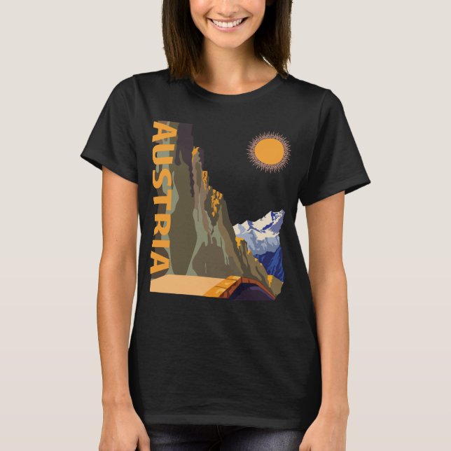 Camiseta de viagem retrô dos Alpes da Áustria com  (Frente)