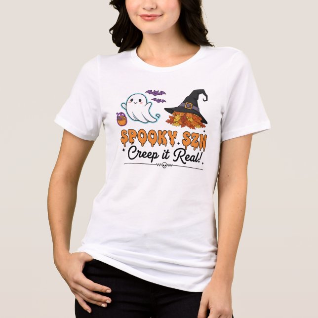 Camiseta de Vibração de Halloween Fofo – Espíritos (Frente)