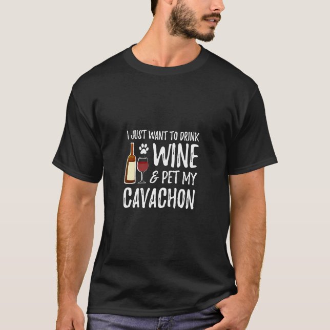 Camiseta De Vinho E Cavachon Para Cachon Mãe (Frente)