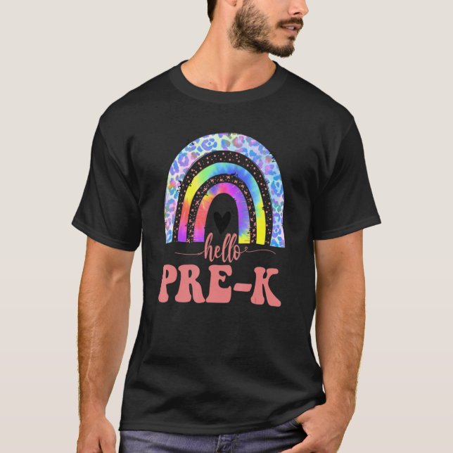 Camiseta De Volta À Escola Boho Rainbow Hello Pre K (Frente)