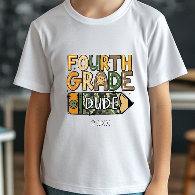 Camiseta De volta à escola Camo Boy T-Shirt do 4º ano (Criador carregado)