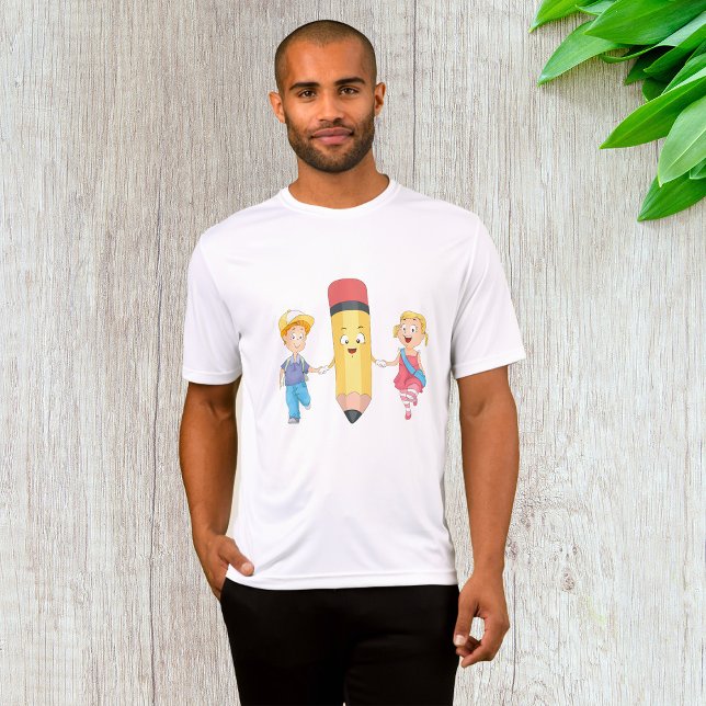 Camiseta De volta à escola Cartoon Happy Pencis e Crianças (Criador carregado)