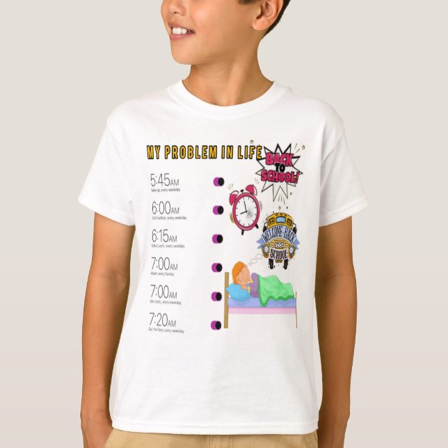 Camiseta De volta à escola. Ela se levantou cedo de novo (Frente)