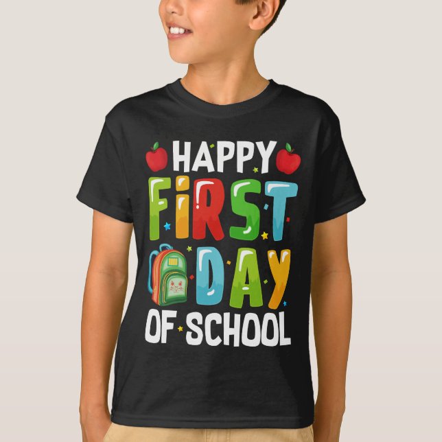 Camiseta De volta à escola Feliz Primeiro Dia de Meninos Es (Frente)