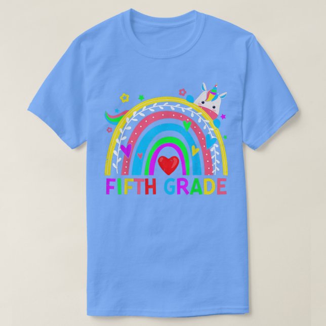 Camiseta De Volta À Escola Grau 5 De Quinto Grau Arco-Íris  (Frente do Design)