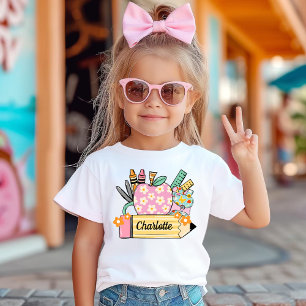 Camiseta De volta à Escola Meninas Nome Primeiro Dia das Cr